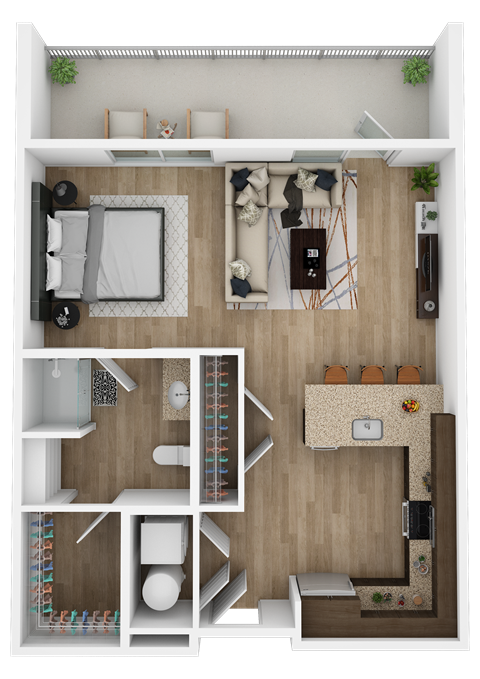 Floor plan for studio, 1 bath, 899 sqft